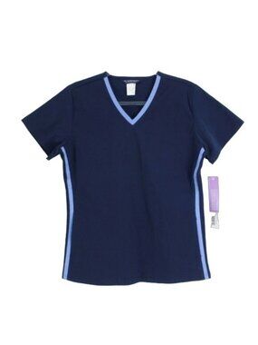 NU Dimension Navy Blue V-Neck Scrub Top With Sky Blue Trim